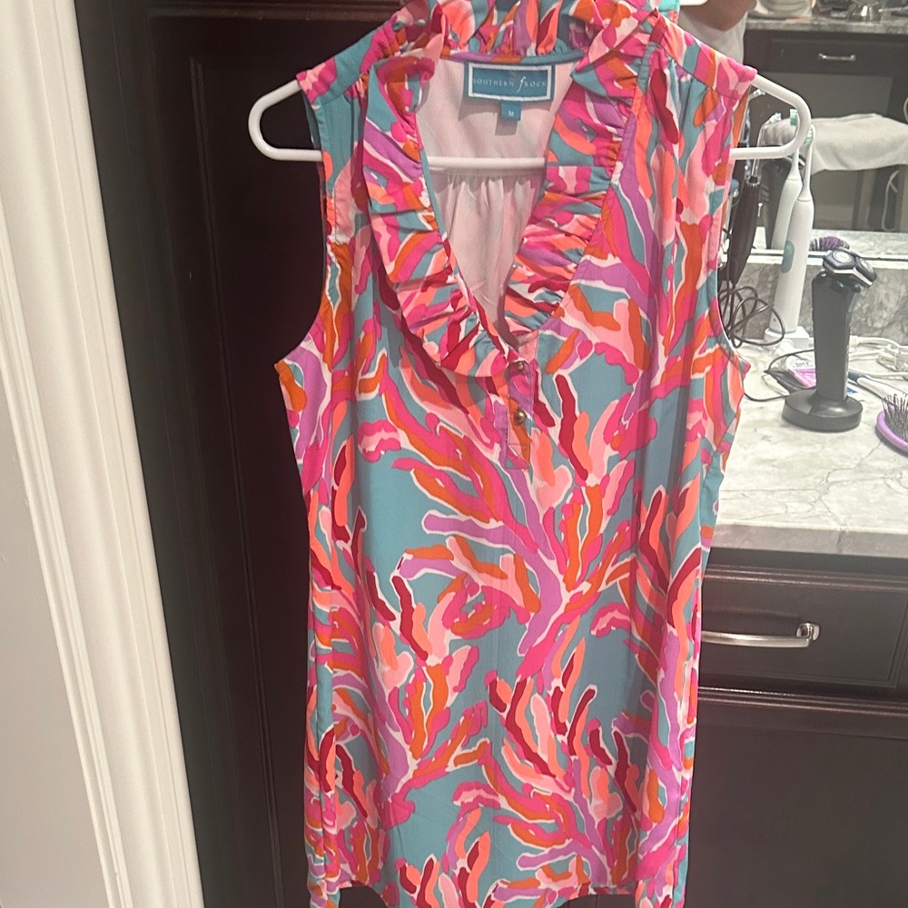 Southern Grace Teal Multi-Color Ruffle V-Neck Sleeveless Camisole